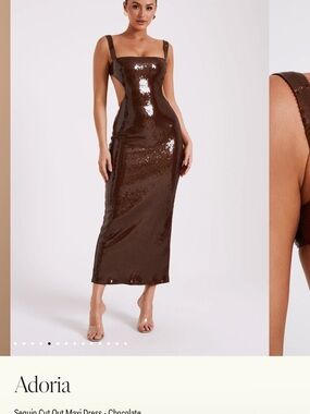 Meshki ADORIA Chocolate Sequin Cut-Out Maxi Dress